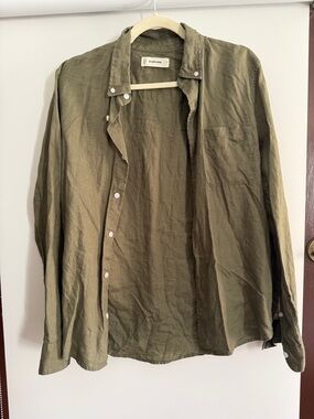 Everlane Olive Linen Button-Down Shirt